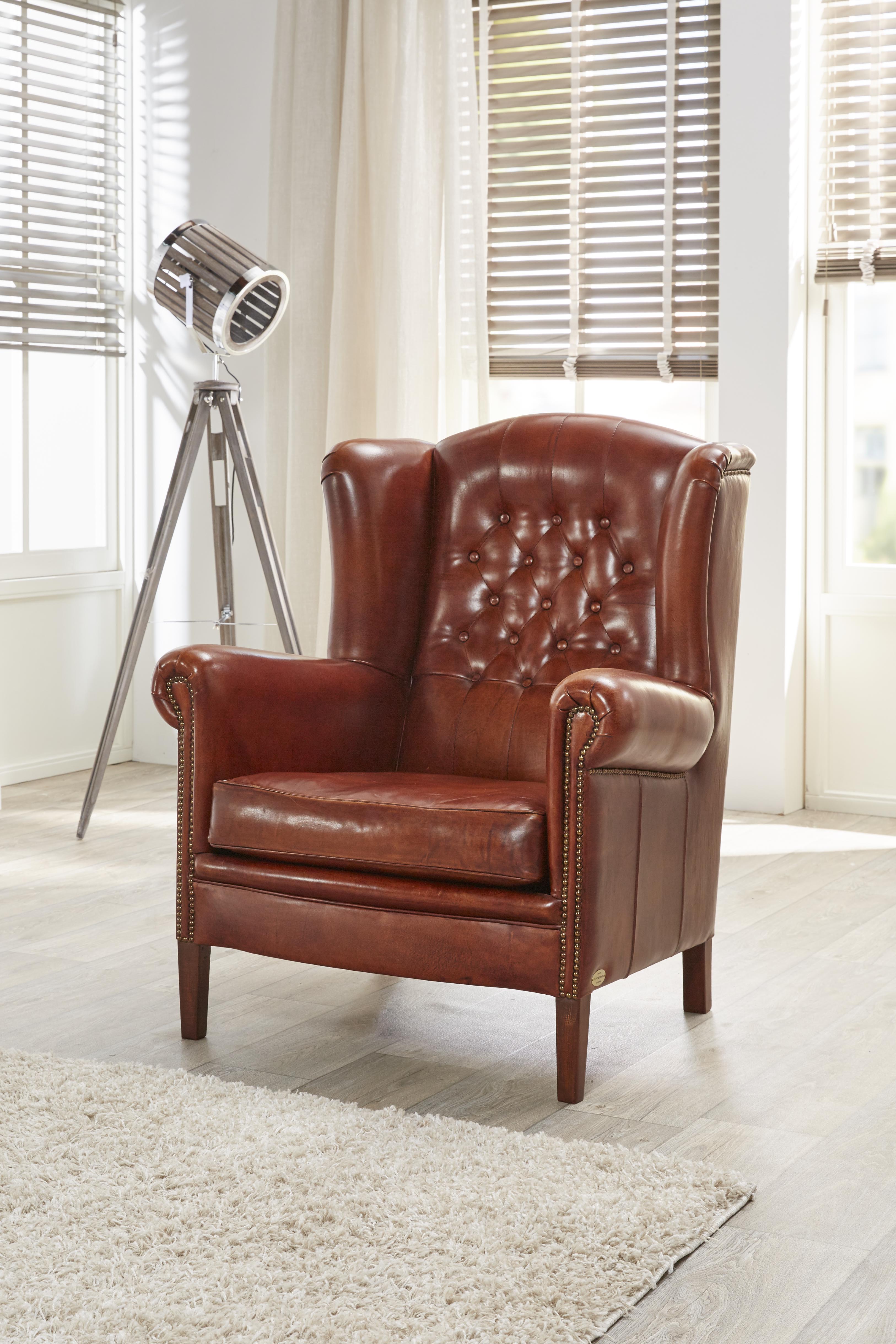 Begunstigde filosofie Impressionisme Portland Oorfauteuil in schapenleer - Delta Chesterfield