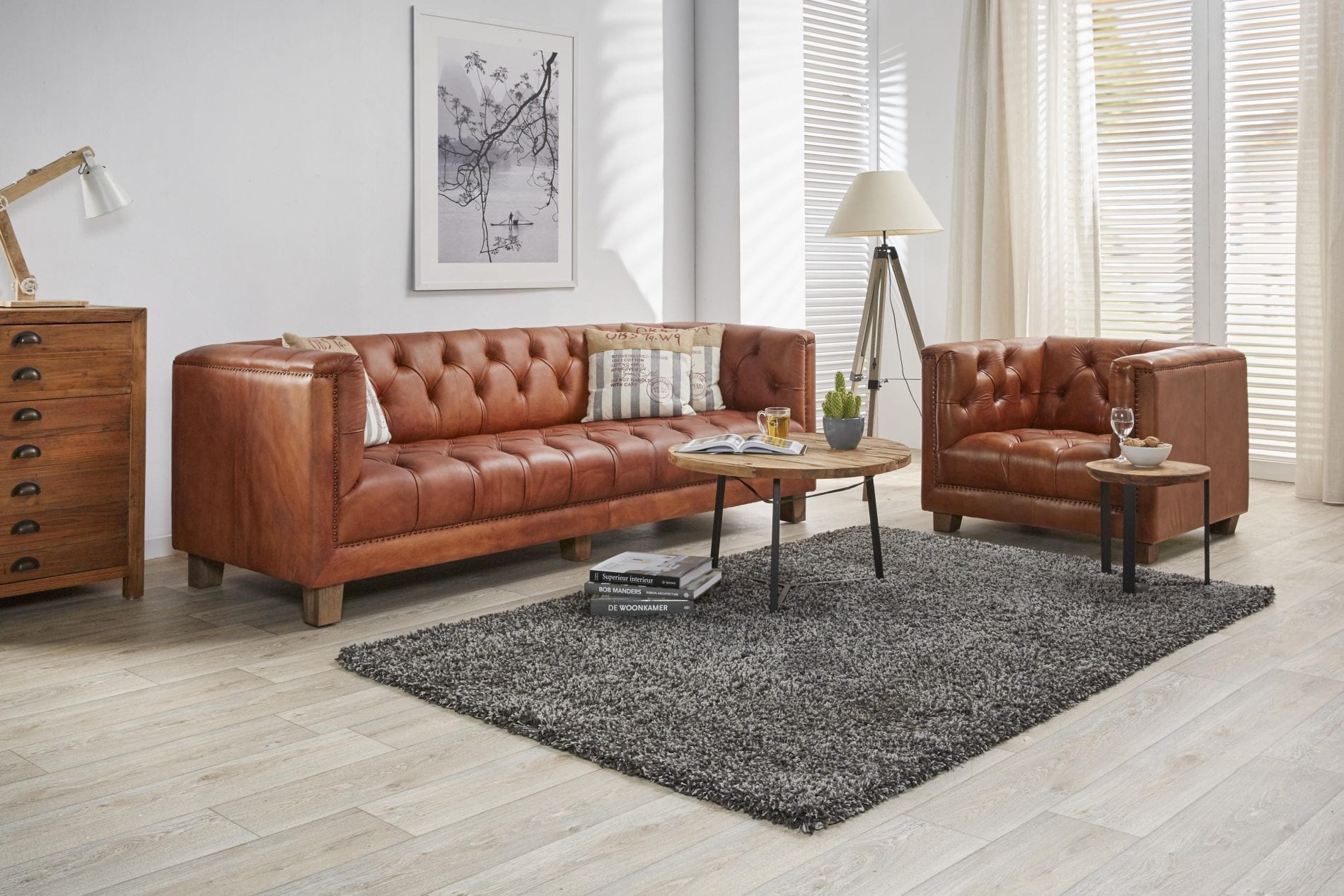 Delta-chesterfield-eigentijds-set-Boston-vintage-cognac