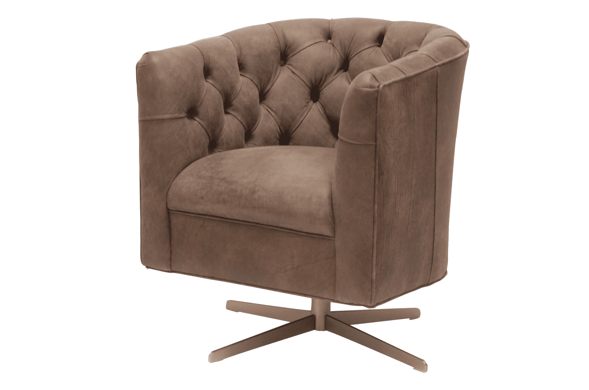 Delta-chesterfield-eigentijds-tub-chair-swivel-puttoned-back-trible-light-brown-zijaanzicht