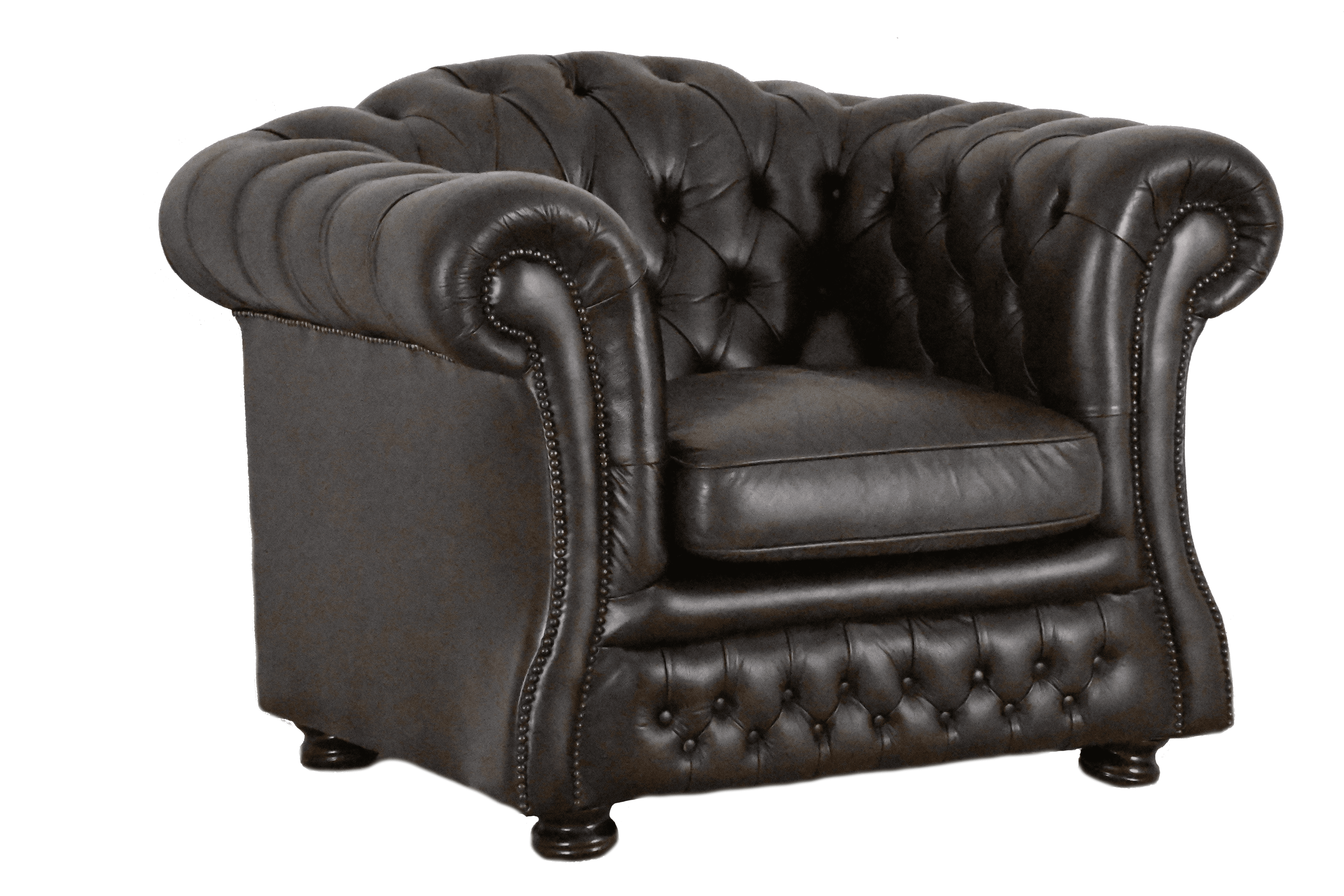low back chesterfield chair in ant. brown