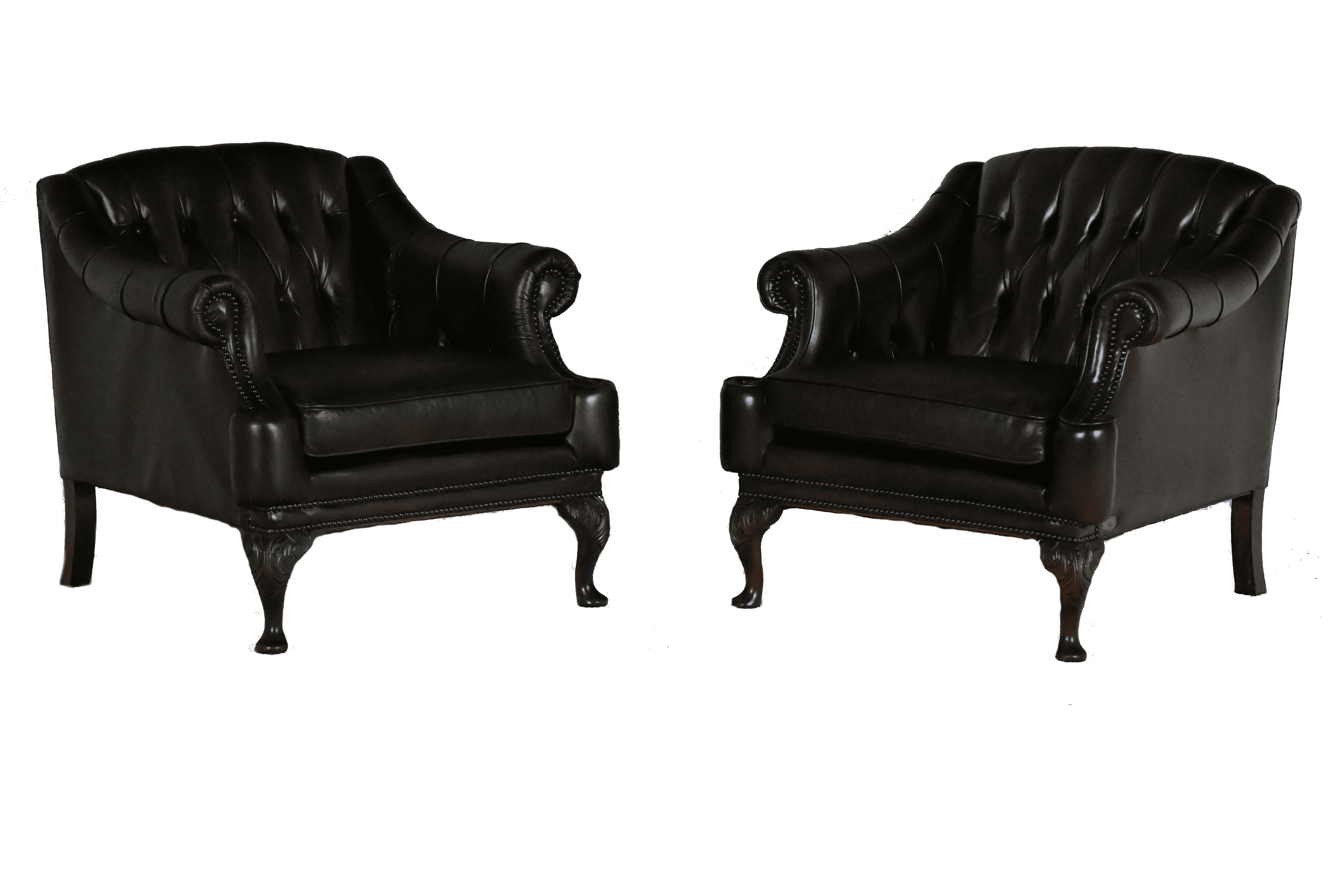 twee gelijke midi highback chesterfield chairs
