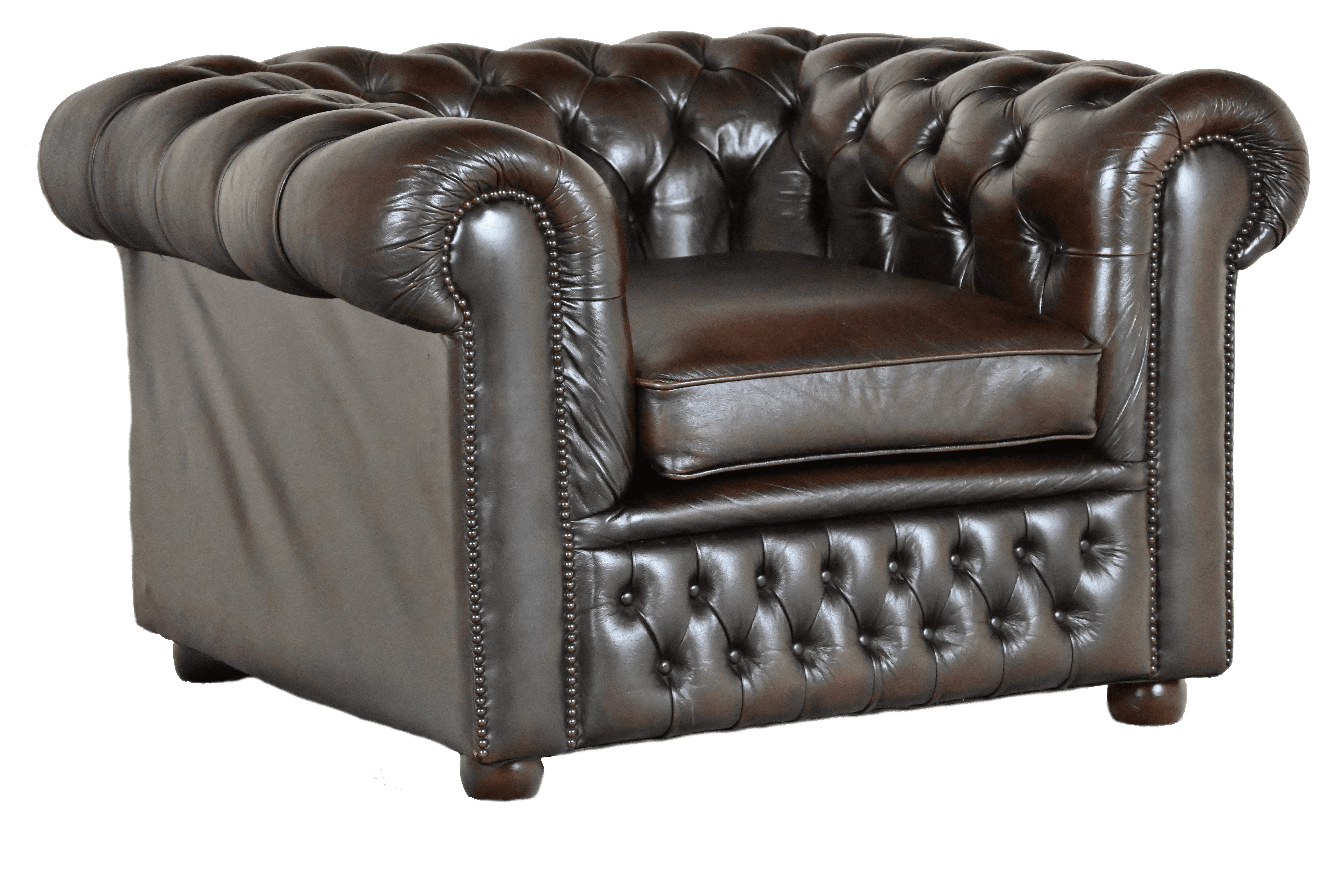 bruine traditionele chesterfield lowback fauteuil gebruikt