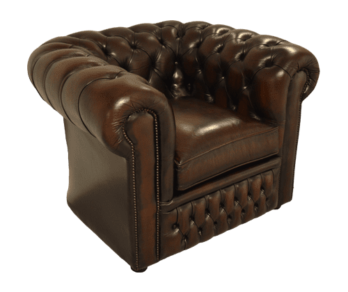 gebruikte roestbruine chesterfield lowback chair