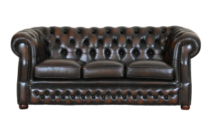 gebruikte bruine 3 zits chesterfield met scooped arm en medium hoge rug