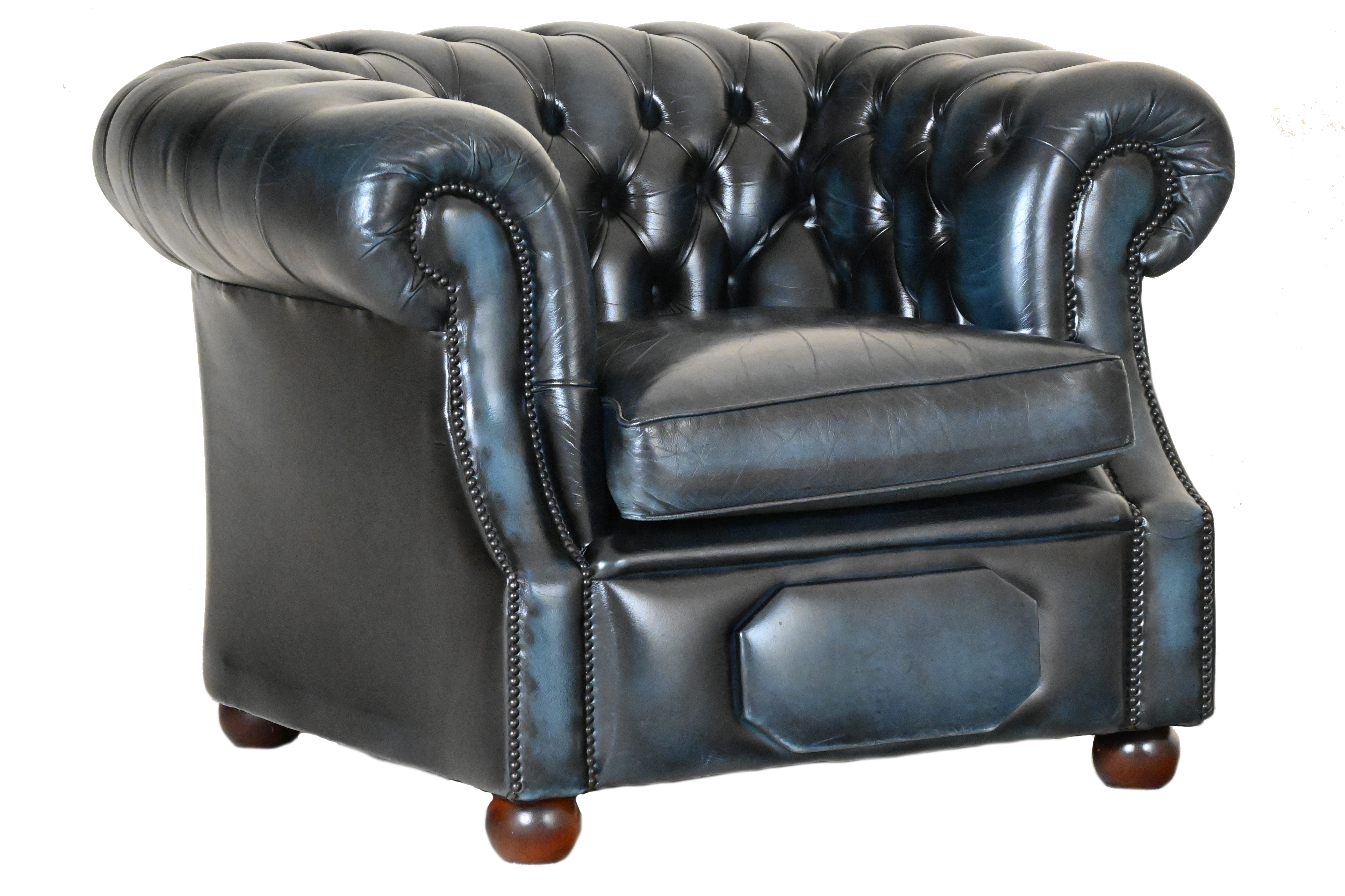 low back chair chesterfield in ant. blue