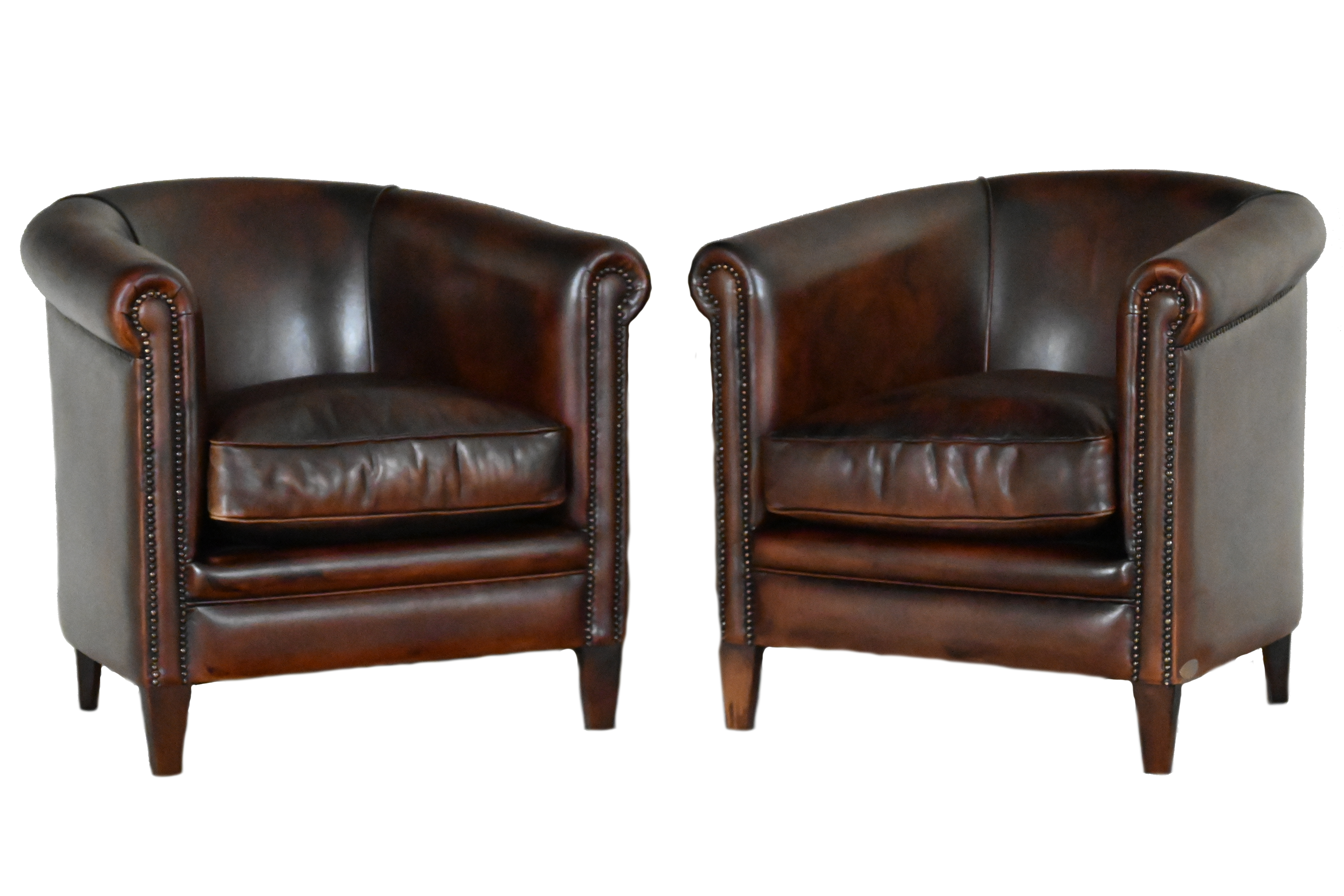 2 stuks club chairs in schapenleder donker bruin
