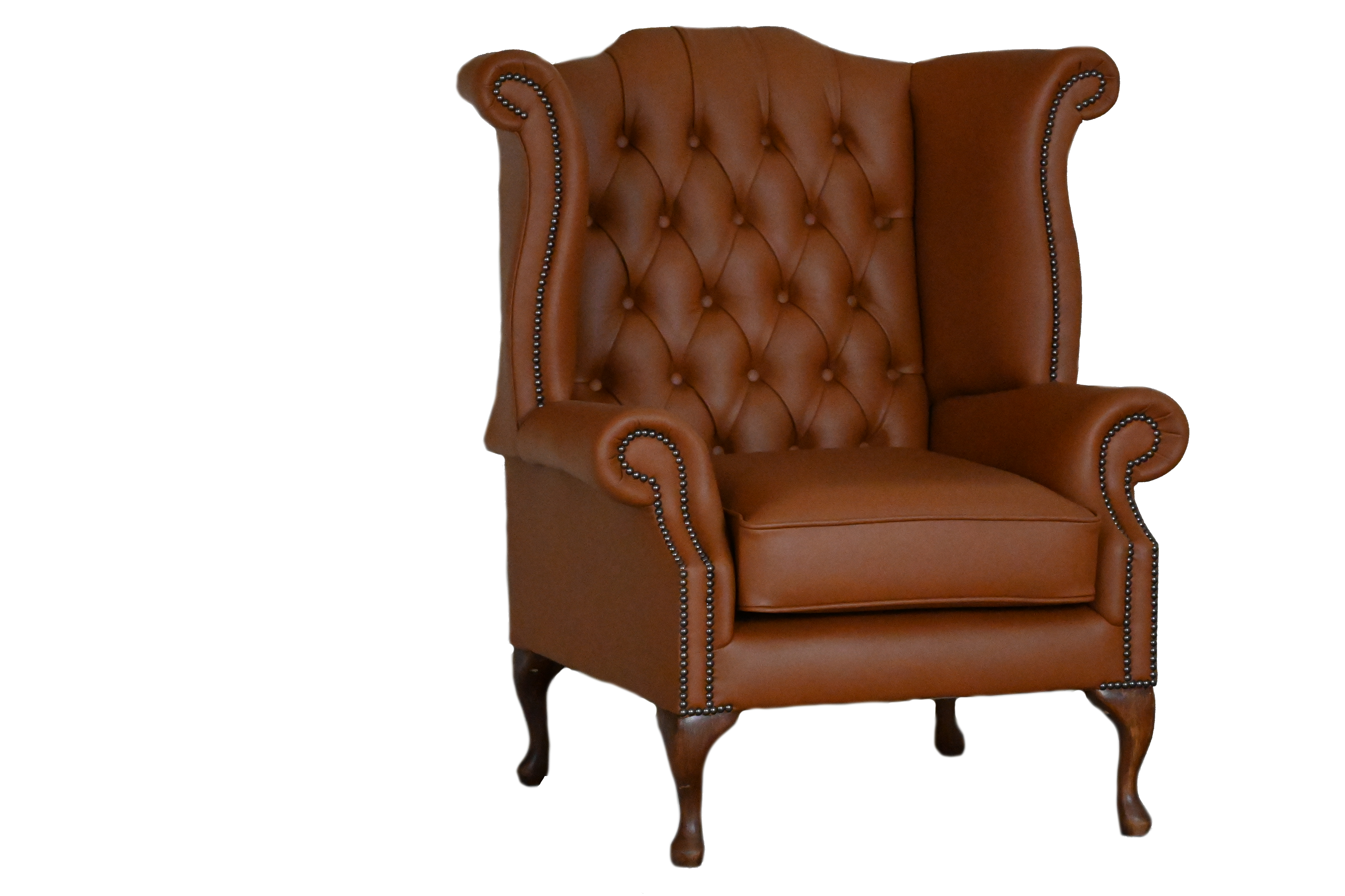 High Class Scroll Wingchair Collection actie met tijdloze Chesterfield oorfauteuils in luxe leer in de kleur Elmo Tan