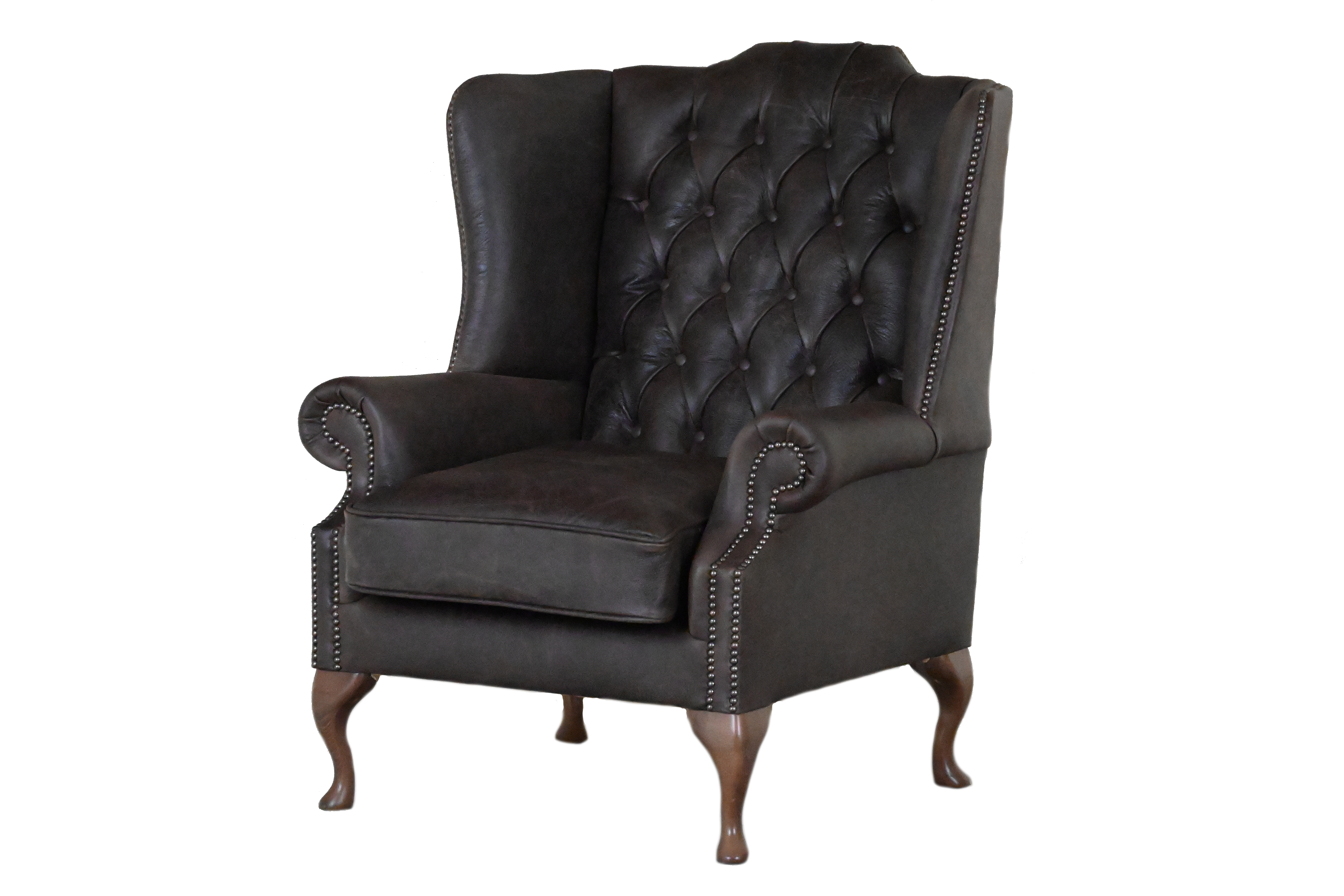 Ontdek de High Class Flat Wingchair Collection actie met tijdloze Chesterfield oorfauteuils in luxe leer in de kleur Buffalo Brunette