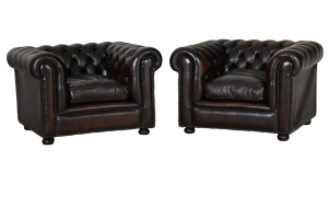 2 Low Back Chesterfields in ant. Brown
