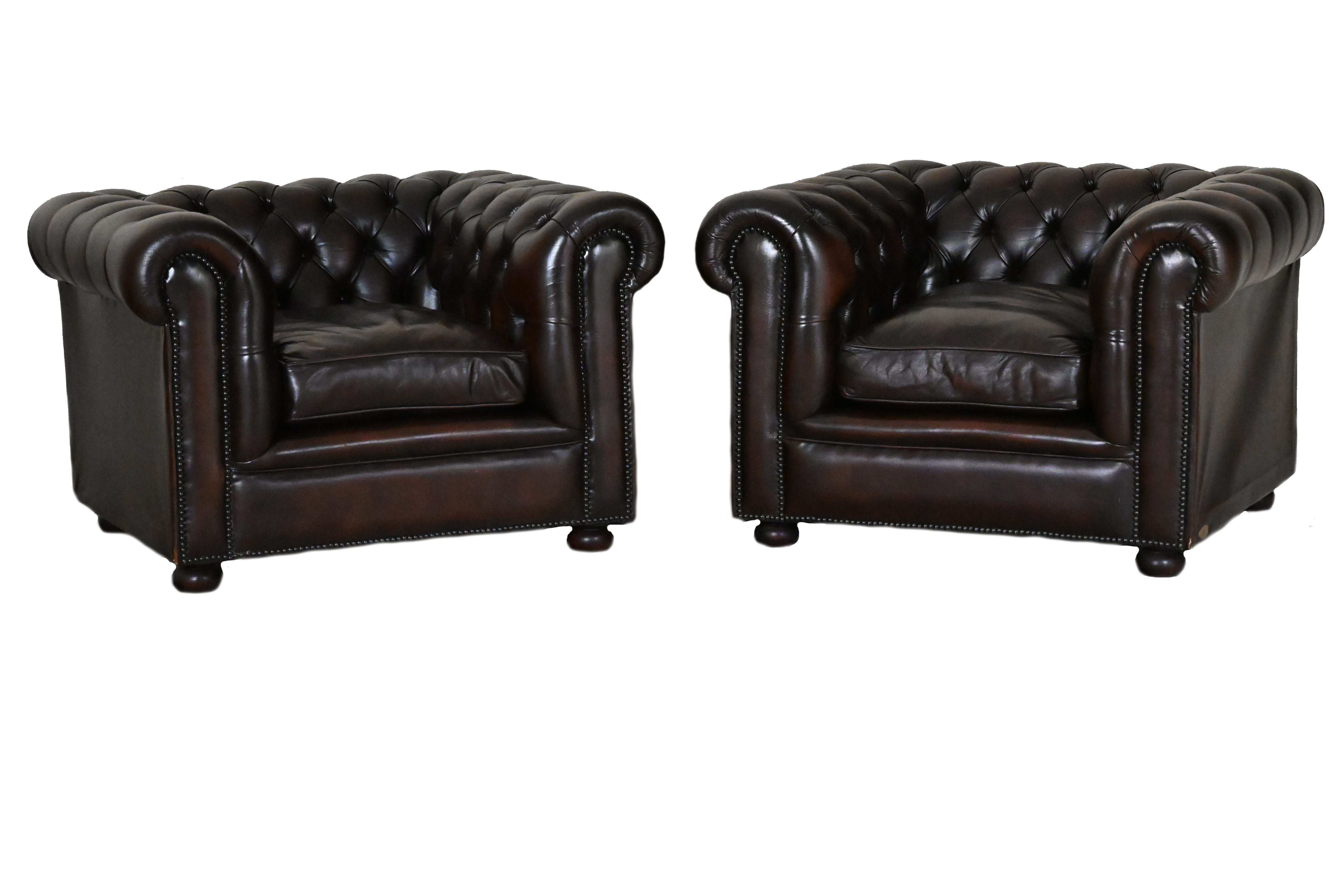 2 Low Back Chesterfields in ant. Brown
