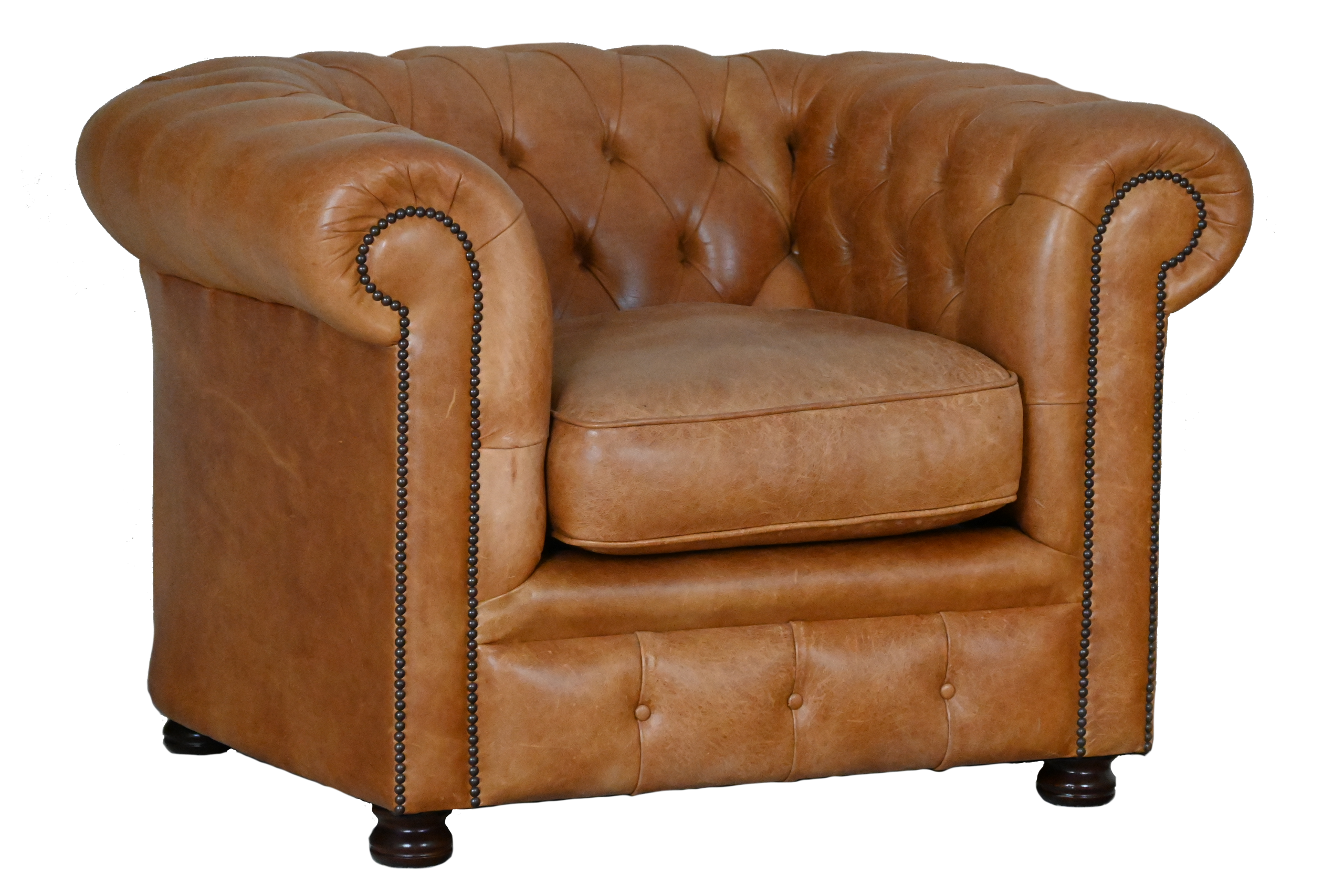 Stijlvolle Chesterfield Lowback in toffee Vintage leder. Comfortabel, duurzaam én met garantie. In topstaat. Een milieubewuste keuze!