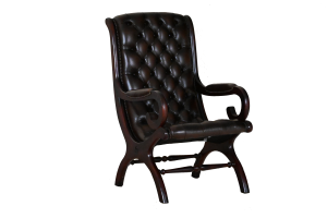 Stevig zitten op een decoratieve Slipper Stand Chair Chesterfield stoel met geknoopte rug en zitting. In topstaat, met garantie. Duurzaam en stijlvol.