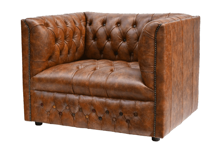 Eigentijdse Melody 1-zits stoel in vintage leer koop je bij Delta Chesterfield √ Hoogwaardige kwaliteit √ Zelf samengesteld en op maat gemaakt