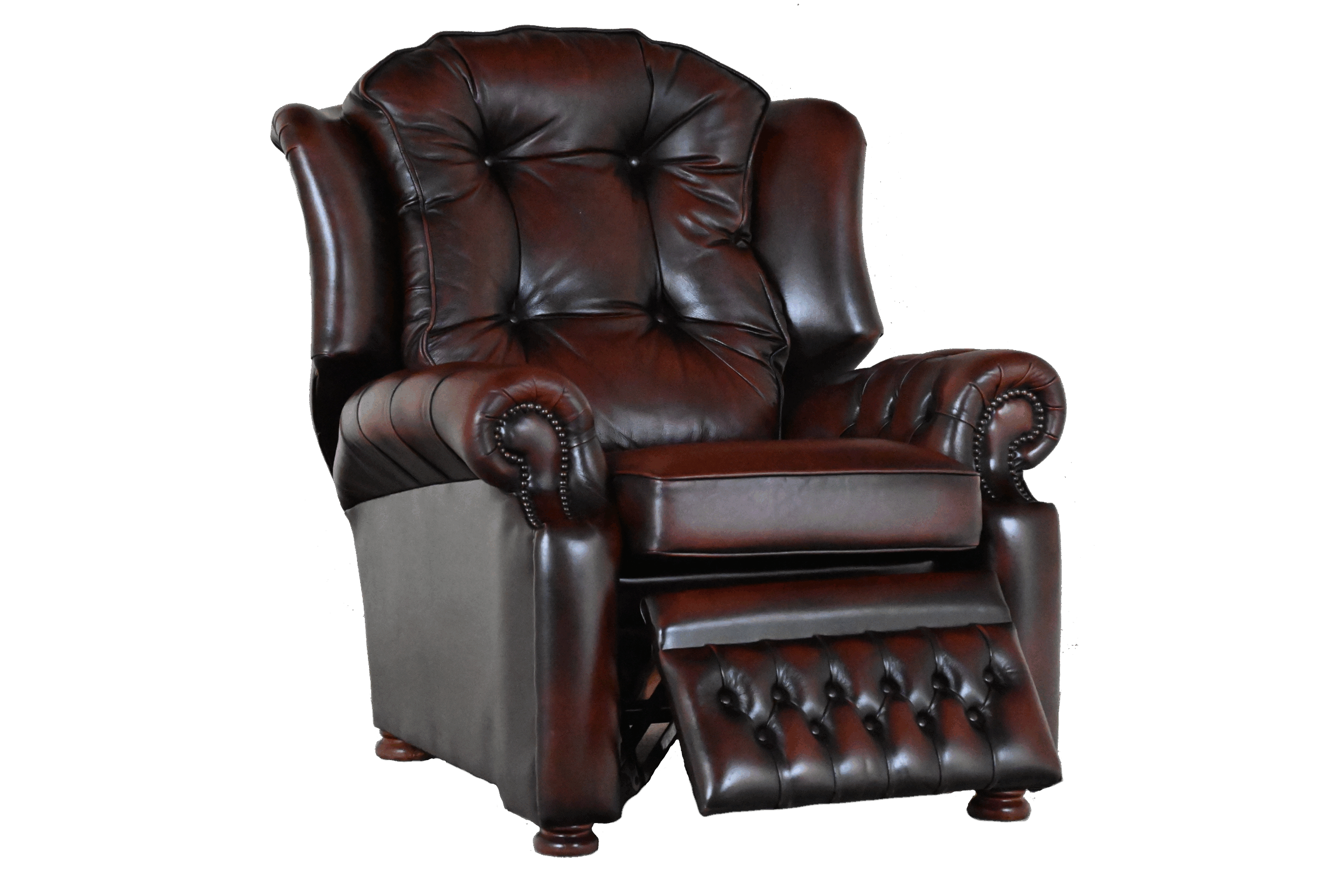Comfortabele Chesterfield relaxfauteuil Sandringham met los rugkussen en medium zit. Duurzaam, stijlvol en circulair. Nu scherp geprijsd